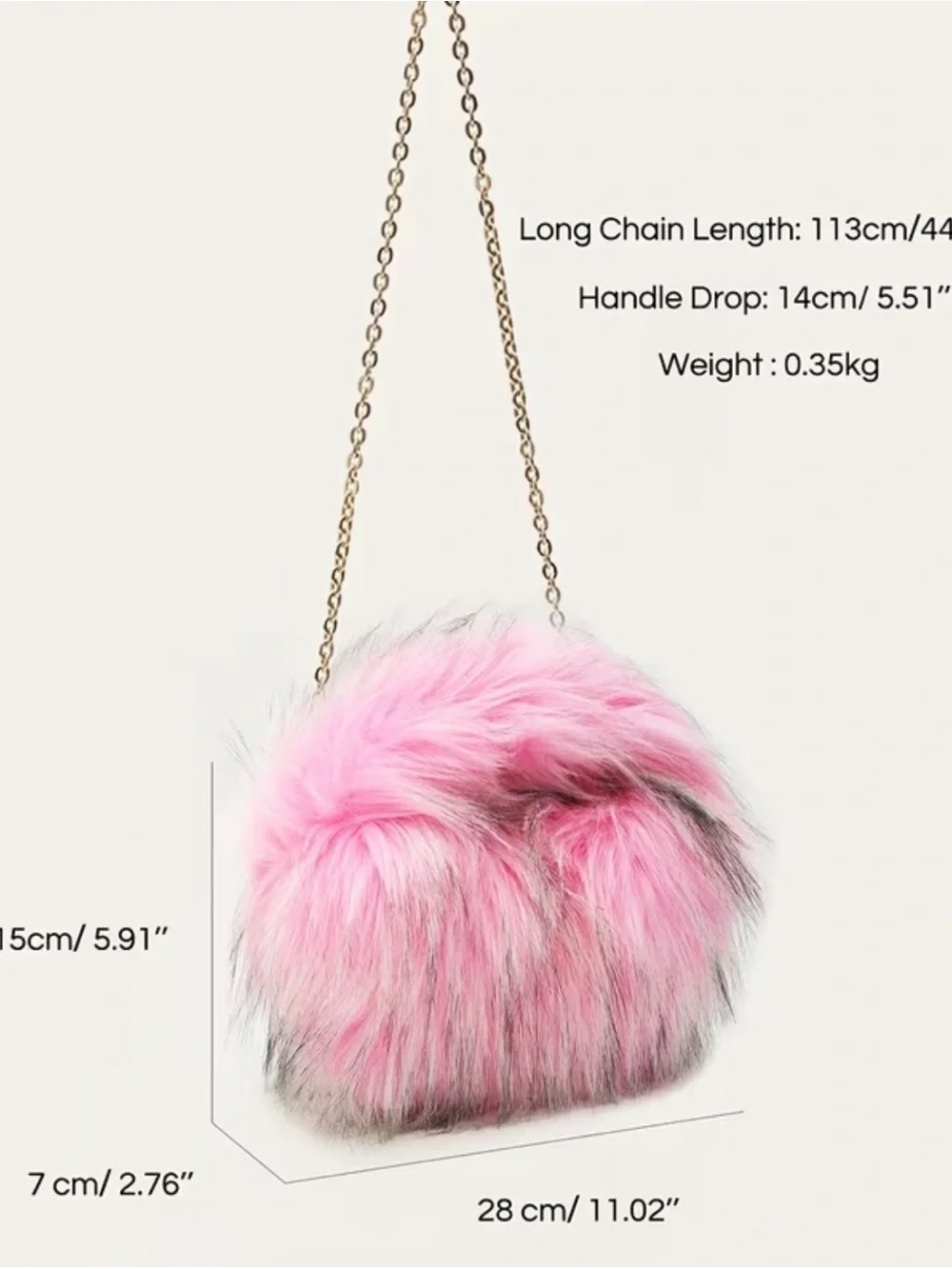 Pink Faux Fur Chain Crossbody Bag - Stylish Women's Accessory